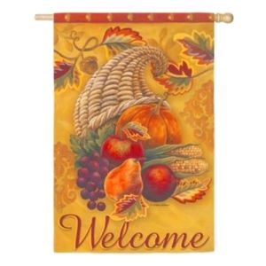 Fall / Thanksgiving House Flag WELCOME Horn of Plenty  2 sided New 13S2661